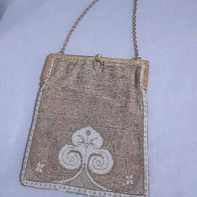 Antique French Cut Steel Gold & Brown Bag Purse