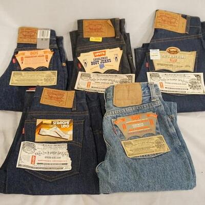 1015	LOT OF FIVE PAIRS OF VINTAGE LEVI STRAUSS & COMPANY JEANS W/ TAGS 
