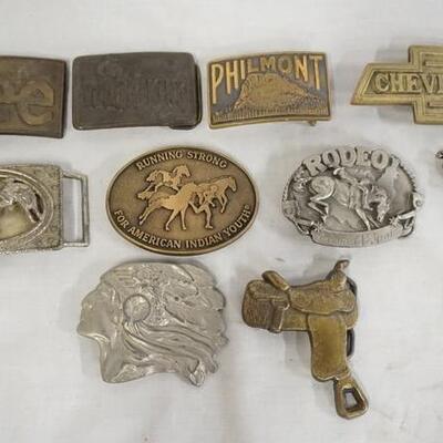 1082	LOT OF 10 VINTAGE BELT BUCKLES INCLUDING LEE, TOUGHSKINS, PHILMONT, CHEVROLET &  ONE FROM SISKIYOU BUCKLE COMPANY INC. FOR RODEO...