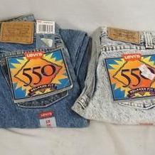 1142	LOT OF FOUR PAIRS OF VINTAGE LEVI 550 JEANS W/ TAGS. THREE ARE SIZE 10 ONE IS SIZE 12 
