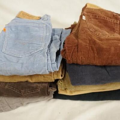 1030	LOT OF NINE PAIRS OF VINTAGE LEVI STRAUSS & COMPANY CORDUROY PANTS, VARYING DEGREE OF WEAR

