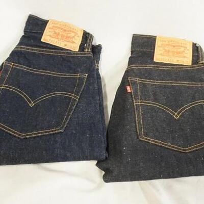 1096	TWO PAIRS OF VINTAGE USA MADE LEVI STRAUSS & COMPANY SELVEDGE 551 ZXX JEANS W/ BIG E. SIZES ARE W 28 X L 30 & W 27 X L34
