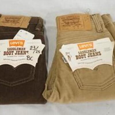 1037	LOT OF FOUR PAIRS OF VINTAGE YOUTH SIZED LEVI STRAUSS & COMPANY *SADDLEMAN* BOOT JEANS CORDUROY PANTS W/ ORIGINAL TAGS COPYRIGHT...