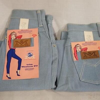 1067	LOT OF TWO VINTAGE SANFORIZED BLUE BELL MAVERICK GIRLS JEANS W/ ORIGINAL TAGS, BOTH ARE SIZE 10 
