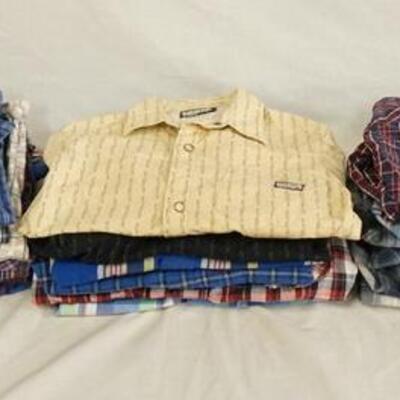 1089	ASSORTMENT OF 21 BUTTON UP YOUTH SIZED SHIRTS FROM VARIOUS MANUFACTERERS INCLUDING; ELY CATTLEMAN, HHWK, WRANGLER, GAP, ARIZONA & MORE
