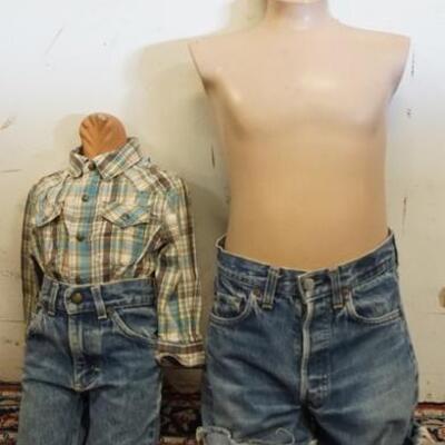 1195	2 MANNEQUIN TORSO  CLOTHED WITH LEE AND SELVEDGE BIG E JEANS, 1 MANNEQUIN MARKED HEATHKNIT WITH SELVEDGE BIG E JEANS CUT OFF...