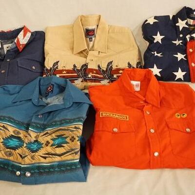 1055	LOT OF FIVE YOUTH SIZED BUTTON UP SHIRTS INCLUDING PANHANDLE & ROPER BRANDS
