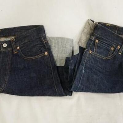1034	TWO PAIRS OF LEVI STRAUSS & COMPANY SELVEDGE 505 JEANS W/ BIG E & ORIGINAL TAGS. SIZES ARE; W 27 L 29 & W 33 L 30 

