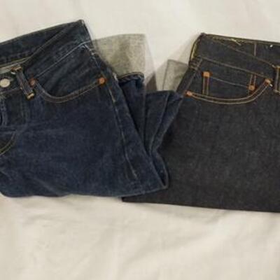 1033	TWO PAIRS OF 501XX LEVI STRAUSS & COMPANY USA MADE SELVEDGE JEANS W/ BIG E. SIZES ARE 27 W, 36 L & 30 W 34 L, VARYING DEGREE OF WEAR
