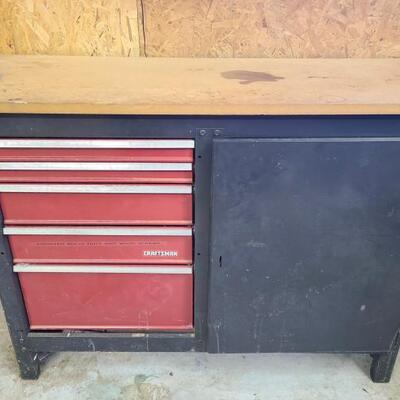 https://ctbids.com/#!/description/share/697742 Nice Craftsman toolbox. Wood slab is attached to tool box. Has five drawers for tool...
