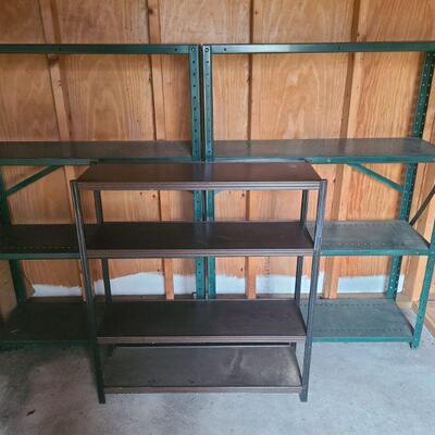 https://ctbids.com/#!/description/share/697682 One small metal storage rack made to look like wooden shelves. Measures 30
