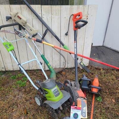https://ctbids.com/#!/description/share/697683 There is a cultivator, two electric hedge trimmers, a limb cutter, two weed wackers and a...