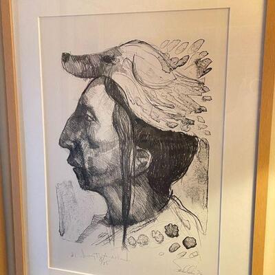 John Sandlin (1929-95) signed limited edition lithograph from the “Wounded Knee” series of Native American Portraits