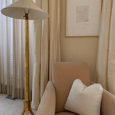 Distressed Giltwood Floor Lamp with Tripod Base