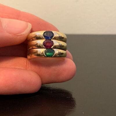 Stacked Ruby, Sapphire and Emerald Ring in 18K Yellow Gold
