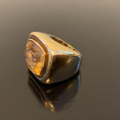 Thick 18K Gold Ring with Large Yellow Stone