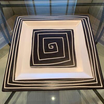 Ken Edwards Mexican Pottery Square Centerpiece in Spiral Black and White Design