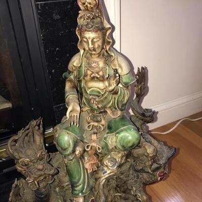 $1000 
Large Clay Antique Statue Goddess and Dragon 