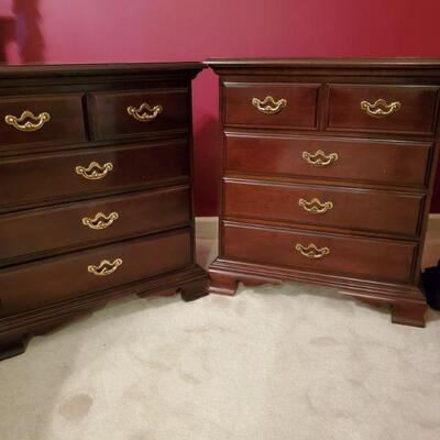 https://ctbids.com/#!/description/share/700559 Pair of Thomasville cherry nightstands with brass pulls. One is a lighter shade....