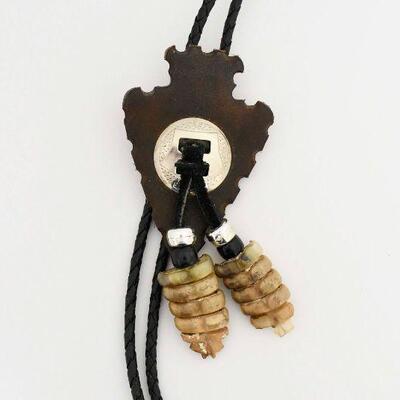 Leather Bolo with Rattlesnake Rattles