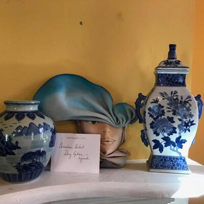 blue vase and blue ginger jars SOLD