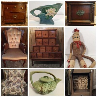 Apothecary Style Wooden Chest - Lots Of Wonderful Collectable Pottery - Gas Heaters - Christopher Radko Ornaments - Old World Christmas...