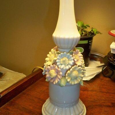 Close up of Flowers on lamp.