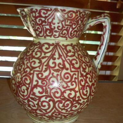 Cream,Red and Gold Pitcher