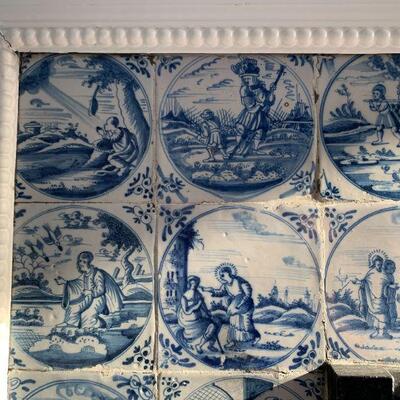 18th Century Dutch Delft Blue and White Tiled Fireplace Surround