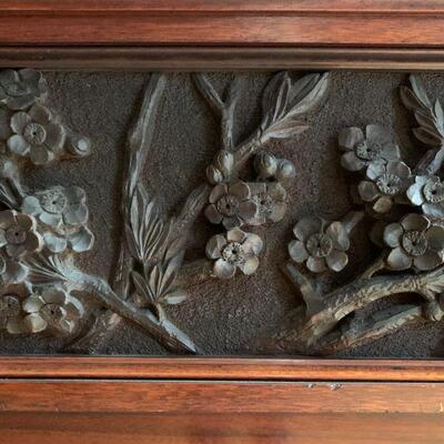 Hand Carved Fireplace Surround Featuring Chrysanthemums, Maple Leaves and Dogwood Flowers