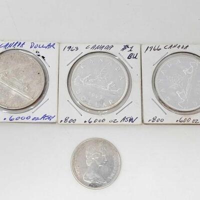 52	
1962, 1963, And 1966 .800 Silver Canada Dollars And 1965 Canada 50 Cent Coin
1962, 1963, And 1966 .800 Silver Canada Dollars And 1965...