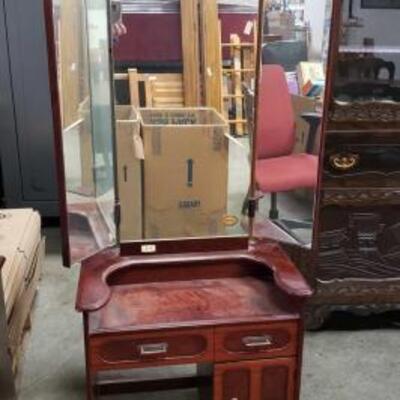 #5298 â€¢ Wooden Vanity With Folding Mirror  