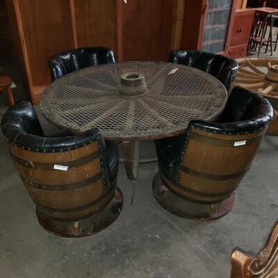 #5120 • Wagon Wheel Table And Four Barrel Swivel Chairs