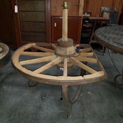 #5124 â€¢ Wagon Wheel Corner Table With Built In Lamp