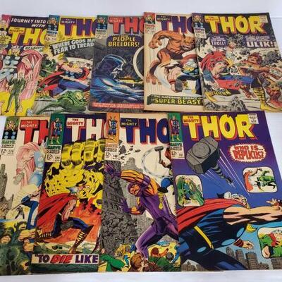 246	
9 The Mighty Thor Comic Books No. 113-
Issues are not in consecutive order. Issues Include 113, 132, 134, 135, 137, 138, 139, 140, 141