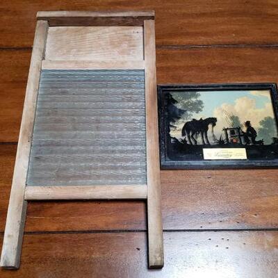 #3027 • Vintage Escondido Laundry Glass Silhouette by Newton Manufacturing and Wash Board