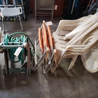 #3058 • Beach Chairs, Hose With Roller, Plastic Table And Chairs