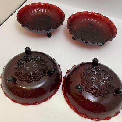 set of 4 red dish trinket bowls