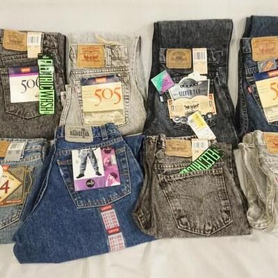 1060	LOT OF EIGHT PAIRS OF VINTAGE LEVIS JEANS NEW W/ TAGS, SIZES ARE; 27 X 34, 28 X 34, 27 X 32, 32 X 32, 33 X 32, 27 X 30, 32 X 30 & 28...