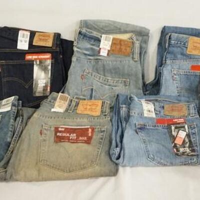 1080	LOT OF NINE PAIRS OF LEVIS JEANS NEW W/ TAGS. ALL HAVE A 38 IN WAIST SIZE 
