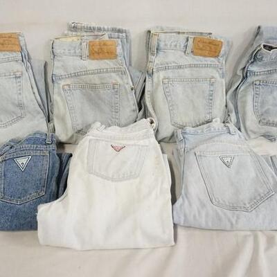 1087	LOT OF SEVEN PAIRS OF JEANS THREE ARE GUESS & FOUR ARE EDDIE BAUER. ALL JEANS EXCEPT ONE PAIR OF EDDIE BAUER JEANS (MARKED MADE IN...