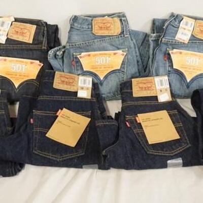 1062	LOT OF NINE PAIRS OF LEVIS JEANS NEW W/ TAGS ALL ARE YOUTH SIZES; FOUR ARE SIZE 14, TWO ARE SIZE 16, TWO ARE SIZE 10 & ONE IS SIZE 8 
