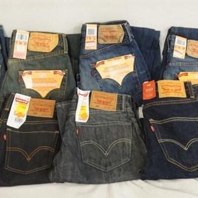 1061	LOT OF TEN PAIRS OF LEVIS JEANS NEW W/ TAGS SIZES ARE; 29 X 29, 28 X 34, 30 X 30, 28 X 32, TWO PAIRS ARE SIZE 28 X 30 & FOUR PAIRS...
