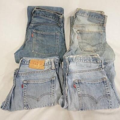 1040	LOT OF FOUR PAIRS OF VINTAGE LEVI STRAUSS & COMPANY JEANS, SIZE PATCHES MISSING/FADED WAIST MEASURMENTS ARE APP. 29 IN, 30 IN & TWO...