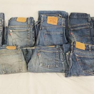 1086	LOT OF TEN PAIRS OF VINTAGE LEVIS JEANS W/ RED TABS, ONE PAIR SIZE TAB IS MISSING MEASURES APP. 26 IN WAIST. THE REST ARE SIZES; 28...