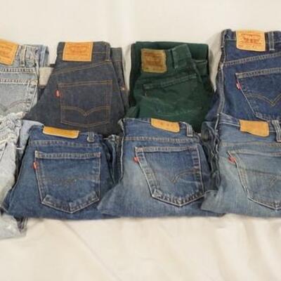 1004	LOT OF TEN PAIRS OF VINTAGE USA MADE LEVI STRAUSS & COMPANY JEANS W/ RED TAB. SIZES ARE; 28 X 30, 27 X 30, 27 X 28, 29 X 30, 27 X...
