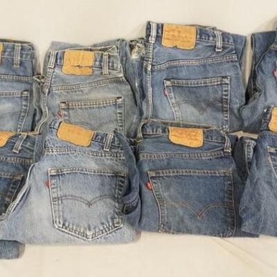 1010	LOT OF EIGHT PAIRS OF VINTAGE USA MADE LEVI STRAUSS & COMPANY JEANS ALL HAVE A RED TAB. INCLUDING THREE 501 SIZES 30 X 34 & TWO ARE...