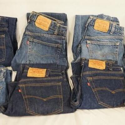 1063	LOT OF EIGHT PAIRS OF VINTAGE USA MADE LEVIS JEANS, SIZES ARE; 34 X 32, 31 X 31, 30 X 36, 31 X 31, TWO ARE SIZE 33 X 30, & TWO ARE...