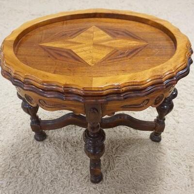 1024	WALNUT CARVED OCCASIONAL TABLE W/INLAID RECESSED TOP, 26 IN X 20 IN X 22 IN HIGH

