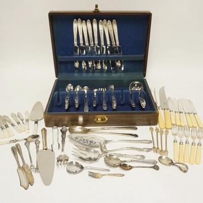 1072	LARGE LOT OF MISC FLATWARE INCLUDING COMMUNITY PLATE SET, PEARL HANDLES, CARVING SET, & SERVING PIECES
